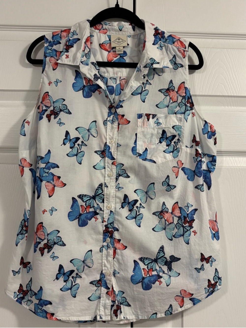 St. John's Bay Coral & Blue Butterfly Print Sleeveless Top